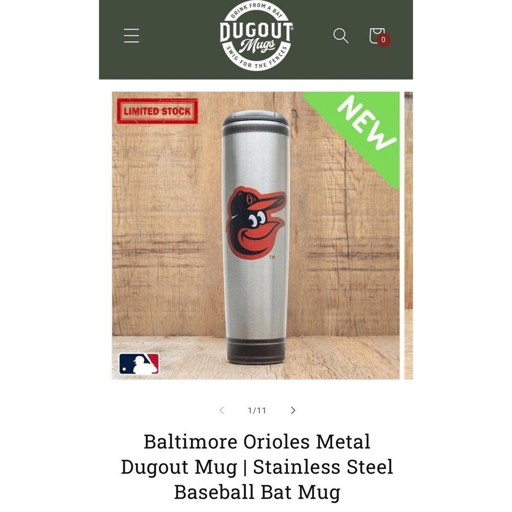 MLB Baltimore Orioles Metal Dugout Mug | Stainless Steel Baseball Bat Mug 20 Oz